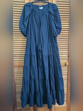 Calvin Klein Navy Maxi Dress | Split Neck | Tiered | Size 16W | Like New